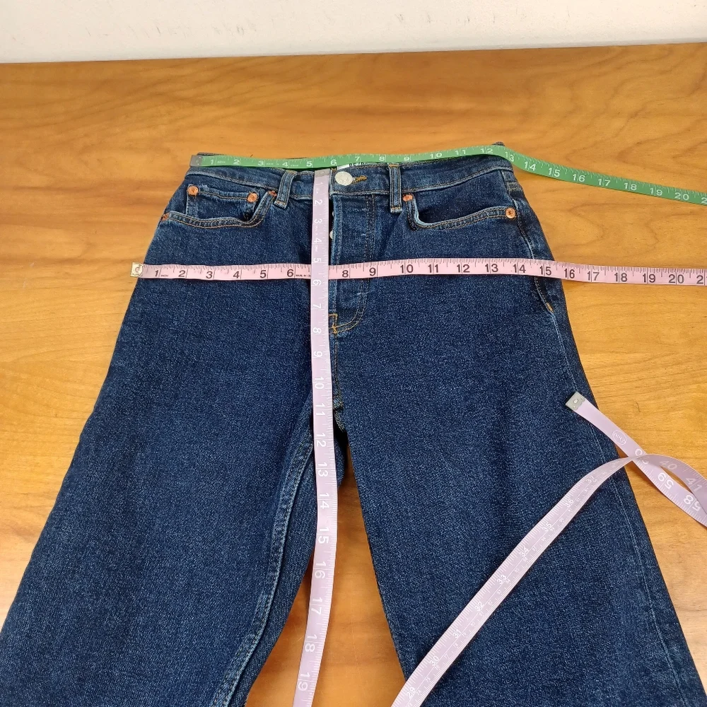 RE/DONE 90's High Rise Ankle Crop Jean Size 25 Women Button Fly In Dark Rinse